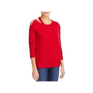 MINNIEROSE Womens Red Cut Out Rib-knit Trim Long Sleeve Crew Neck Sweater S
